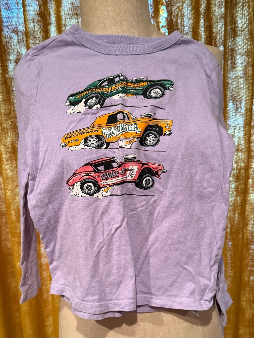 GAP Lilac Long-Sleeve Tee with Retro Car Stack